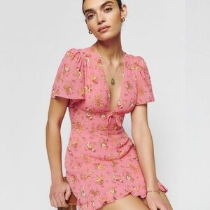 Reformation Mya Dress pink ruffled, size 6